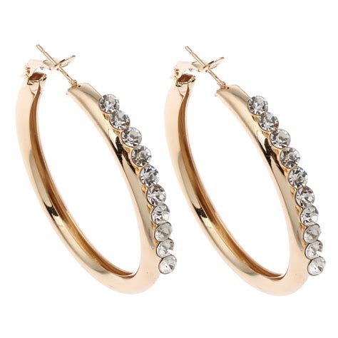 Gold Color Loop Hoop Earrings Cz Diamonds Elegant Design Jewelry