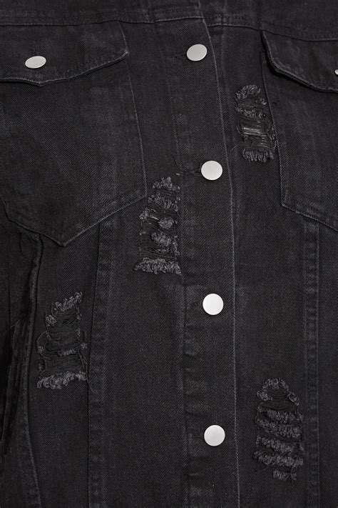 Plus Size Black Washed Distressed Denim Jacket Yours Clothing
