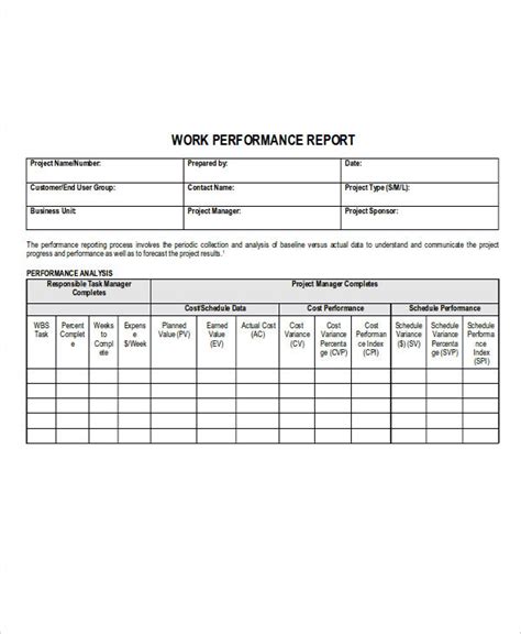 Performance Report Examples
