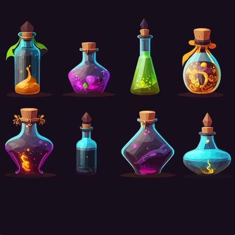 Premium Vector Magic Potion Bottles Glass Jars With Alchemy Elixir Or Poison Isolated On