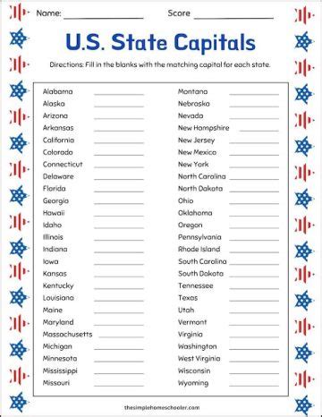 Free States Capitals Worksheet Packet Easy Print The Simple