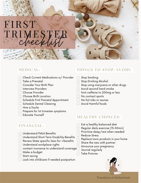 Best First Trimester Checklist For New Moms Transitions Of Motherhood
