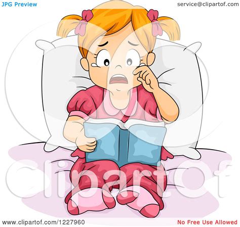 Clipart Of A Sad Girl Crying And Reding A Book Royalty