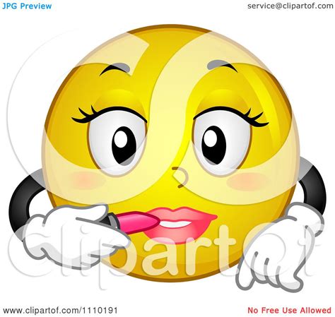 Clipart Yellow Smiley Applying Lipstick Royalty Free Vector