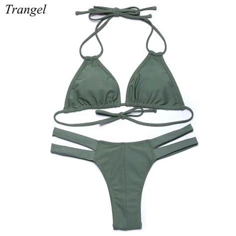 trangel 2017 latest new solid sexy beach bikini sexy women beach swimsuit top and panties green