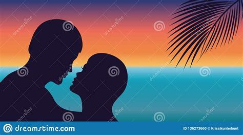 Romantic Kiss Couple On The Beach At Sunset Stock Vector Illustration