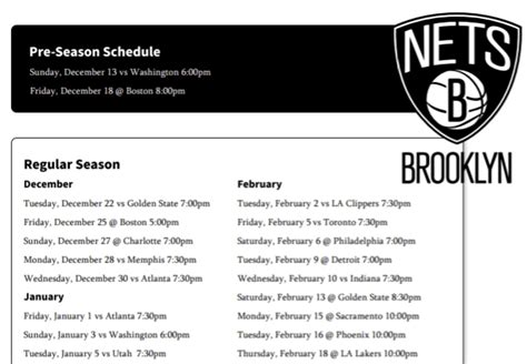Free 2020 21 Brooklyn Nets Schedule And Printable Tv Schedule