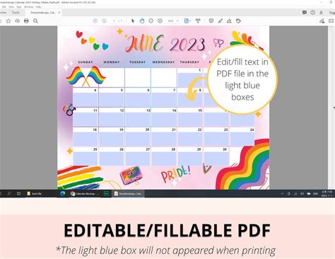 editable june 2023 calendar printable lgbt pride month etsy