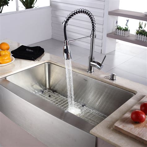 Kitchen faucets have one or two handles or levers. Kraus KHF20033KPF1612KSD30CH 33 Inch Farmhouse Single Bowl ...