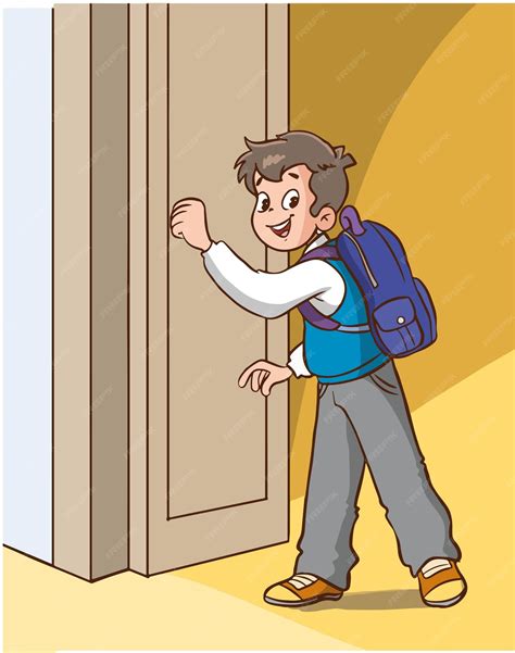 Premium Vector Student Boy Knocking On Classroom Door Cartoon Vector