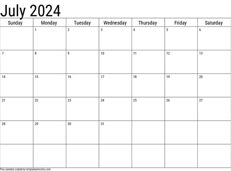 2024 July Calendar Template