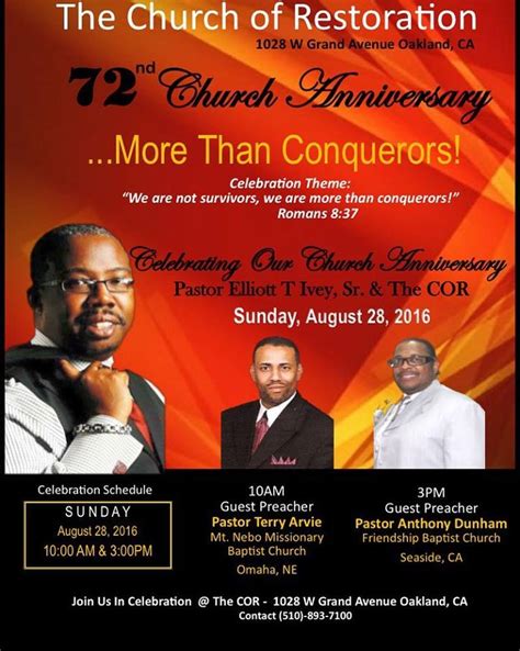 Baptist church anniversary themes and scriptures. The Church of Restoration - 72nd Church Anniversary ...