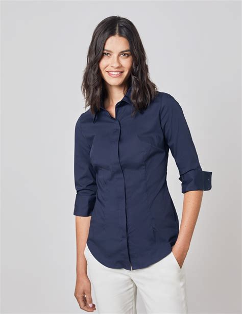 Cotton Stretch Plain Women S Fitted Shirt With Concealed Placket And