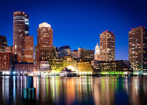Boston Harbor At Night Stock Photo Image Of Night Buildings 76374308