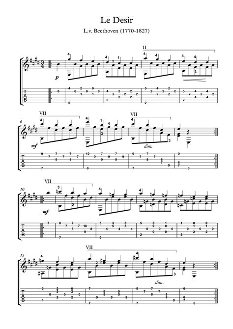 Le Desir By Beethoven Classical Guitar Solo Music Sheet Download