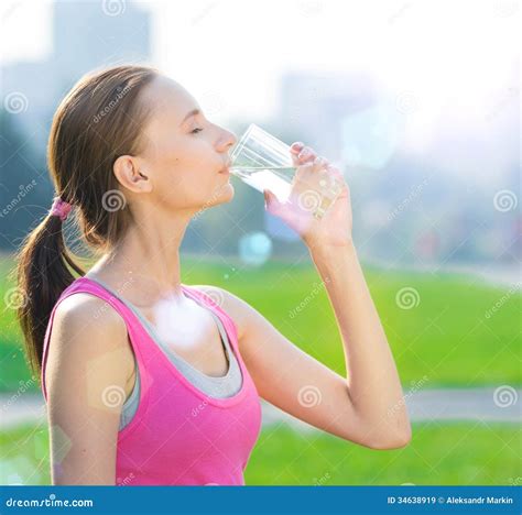 Portrait Of Woman Drinking Water After Sport Stock Image Image Of