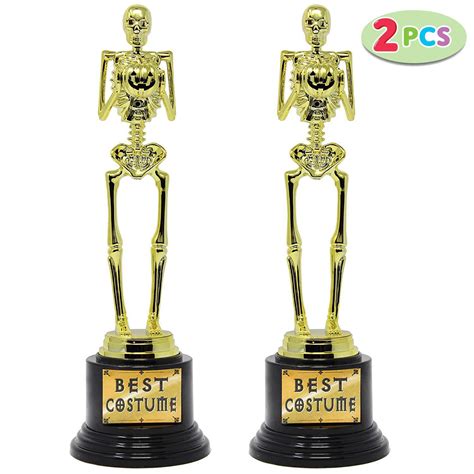 2 Halloween Best Costume Skeleton Trophy For Halloween Skull Party Favor Prizes Gold Bones Game
