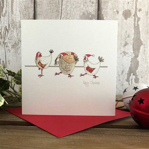 Christmas Card Three Chickens Fun Watercolour Barnyard Etsy Uk