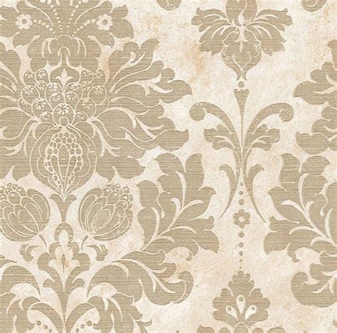 Classic Victorian Damask Wallpaper Antique Distressed Teastain Vintage