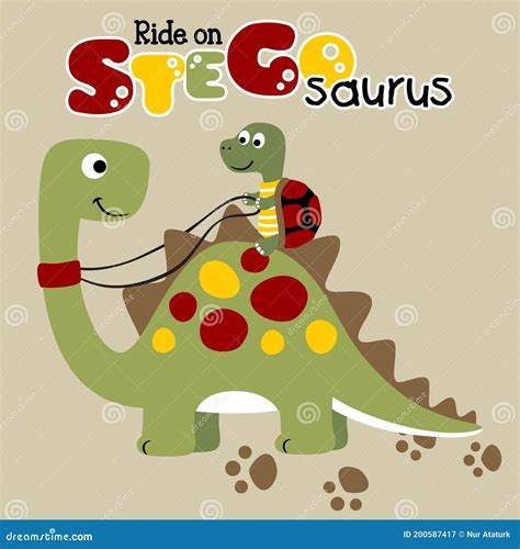 Cartoon Of Tortoise Ride On Dinosaurs Stock Vector Illustration Of
