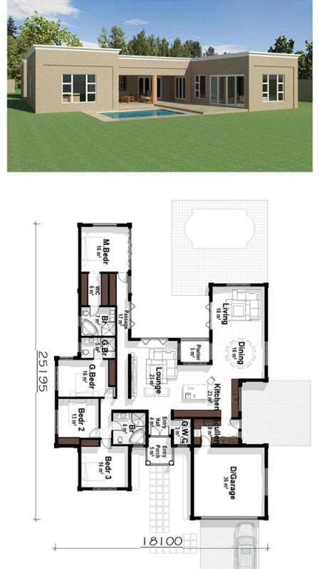 Modern U Shaped House Plan 4 Bedroom Floor Plan Plandeluxe