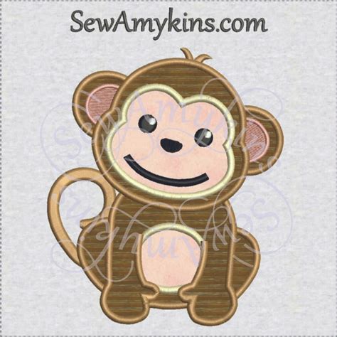 Monkey Baby Sitting Applique Machine Embroidery Design 3 Sizes Sewamykins