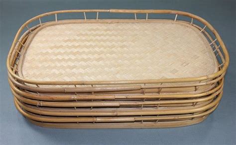 Set Of 6 Woven Bamboo Serving TV Trays Rattan Mid Century Dinner Lap 60