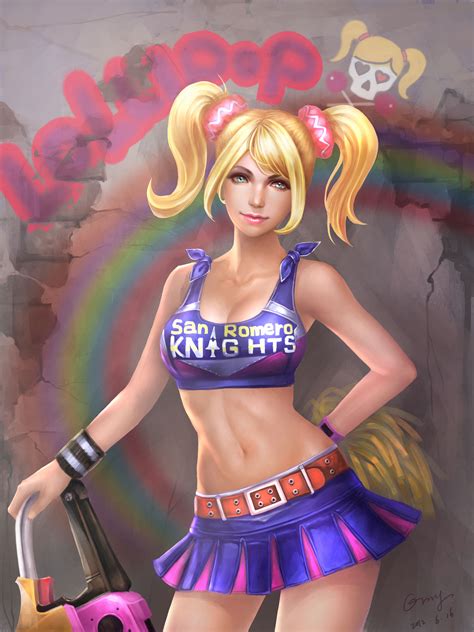 Orry Juliet Starling Grasshopper Manufacture Lollipop Chainsaw Wall Highres 1girl Arm