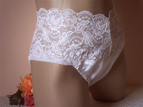 Gorgeous White Handmade Deep Lace Silky Nylon Satin Full Brief Panties Ebay
