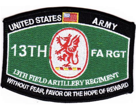 Army 13th Field Artillery Without Fear Favor Hope Of Reward Embroidered