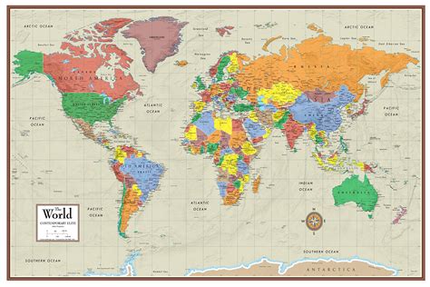 Swiftmaps World Contemporary Premier Wall Map Poster Mural 24h X 36w