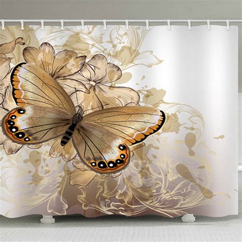 Golden Butterfly 71x71inch Waterproof Shower Curtain Set Butterflies