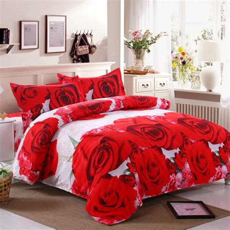 Luxury D Red Rose Bedding Set Pcs Flowers Bed Linen Duvet Cover Set