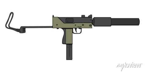 Uzi Submachine Gun With Silencer Wall Stickers Trigger Crime Vector