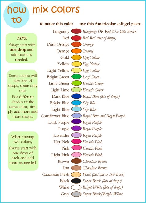 Printable Colour Mixing Chart Element