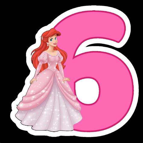 the number six with a princess in her pink dress and tiara on it s head