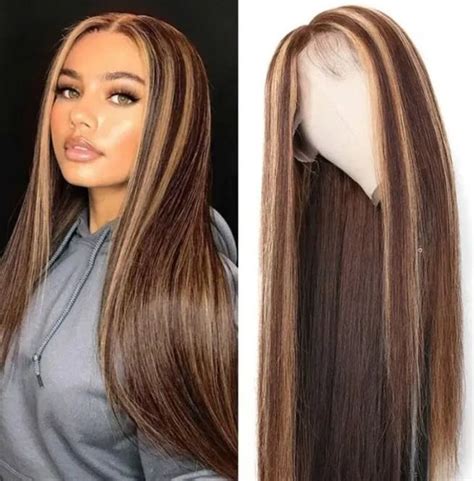 Straight Blonde Highlight Lace Front Human Hair Wig In 2021 Hair