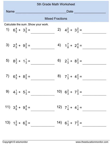 Dividing Fractions And Mixed Numbers Worksheet For 5th Grade