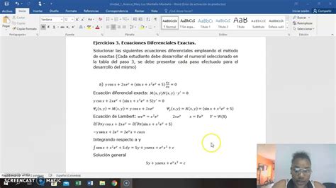 Ejercicio 3ecuaciones Diferenciales Exactas Youtube