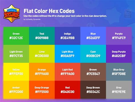 Flat Colors Hex Code Sheet Use Them To Change Your Clan Description