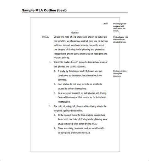 Free 9 Sample Mla Outline Templates In Pdf Ms Word