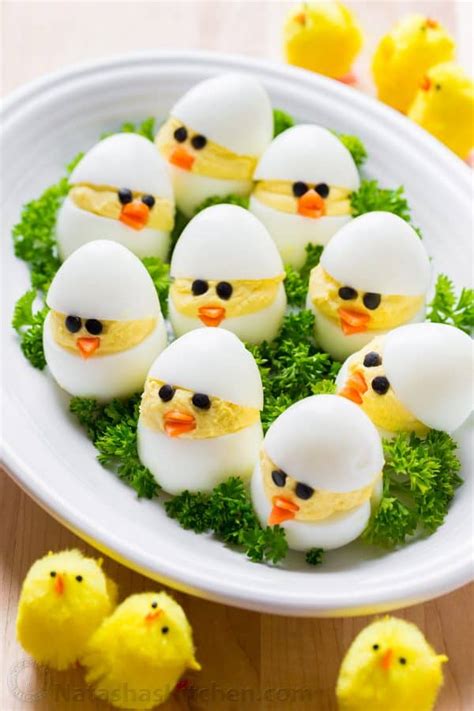 See more ideas about chicken recipes, meals, chicken dishes. Easter Egg Recipe - Deviled Egg Chicks - NatashasKitchen.com