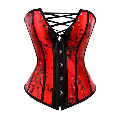 Lace Through Top Floral Jacquard Overbust Corset Waist Cincher Plum