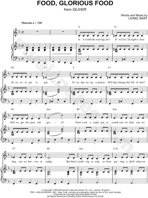 From wikipedia, the free encyclopedia. "Food, Glorious Food" from 'Oliver!' Sheet Music in F ...