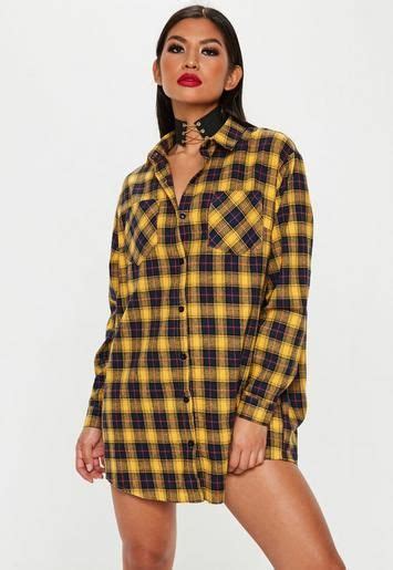 Yellow Oversized Check Shirt Dress Missguided Checked Shirt Dress