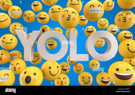 Set Of Emoji Emoticon Character Faces With The Word Yolo 3d Rendering