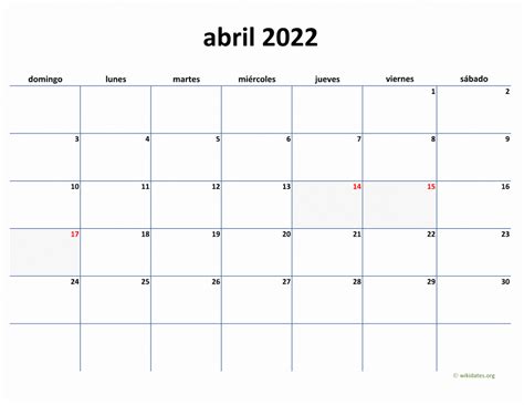 Calendario Abril 2022 De México