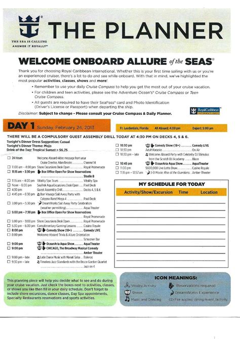 Allure Of The Seas Western Caribbean 7 Day Planner By Royal Caribbean