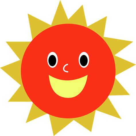 Red Sun With A Smiling Face And Gold Rays Clipart Free Download