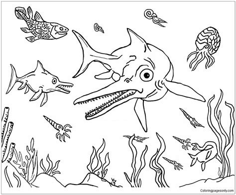Ichthyosaurus Ocean Life Late Triassic Dinosaur Coloring Page Free